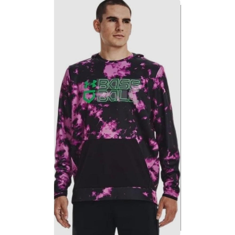 Under Armour Baseball Tie Dye Hoodie Sweatshirt Men's Size Large Purple Black